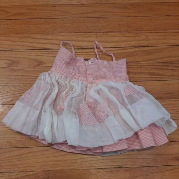 Vtg Handmade Baby/Toddler Dress - Pink Gingham & White Sheer w/ Appliques - Picture 6 of 11